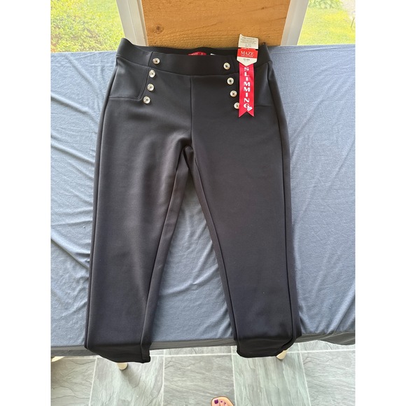 Maze Collection Pants - Maze Collection Black Scuba Slimming Button Detail Tapered Pants Womens 1X NWT